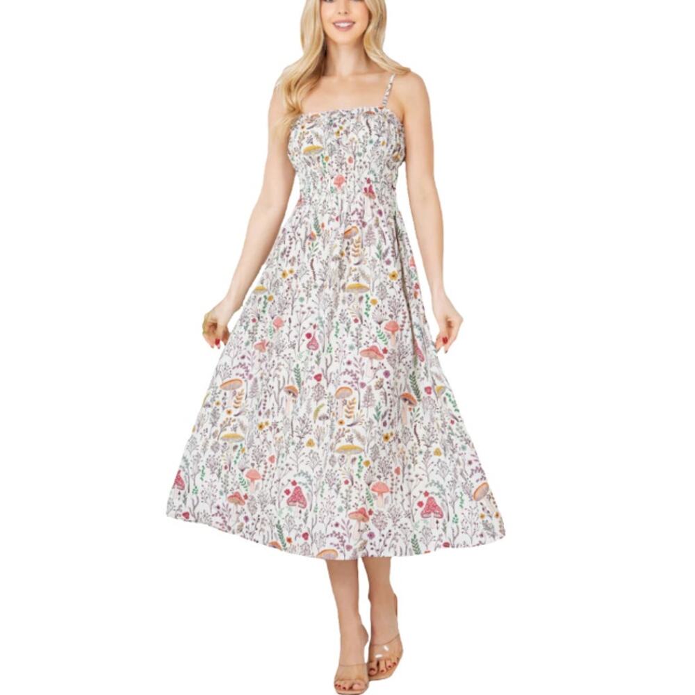 Floral Smocked Midi Sundress - White Multi